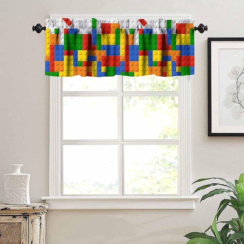 YSWOW Kids Building Block Toy Valance Curtain Colorful Plastic Toy Brick Art Printed Valance for Boys Nursery Bedroom Decor W54xL18in Fabric 1 Panel - Image 2
